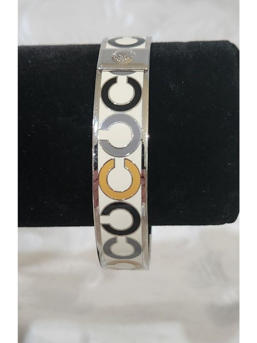 Coach Signature "C" Silver-Tone Bangle Bracelet With Enamel Design - EUC
